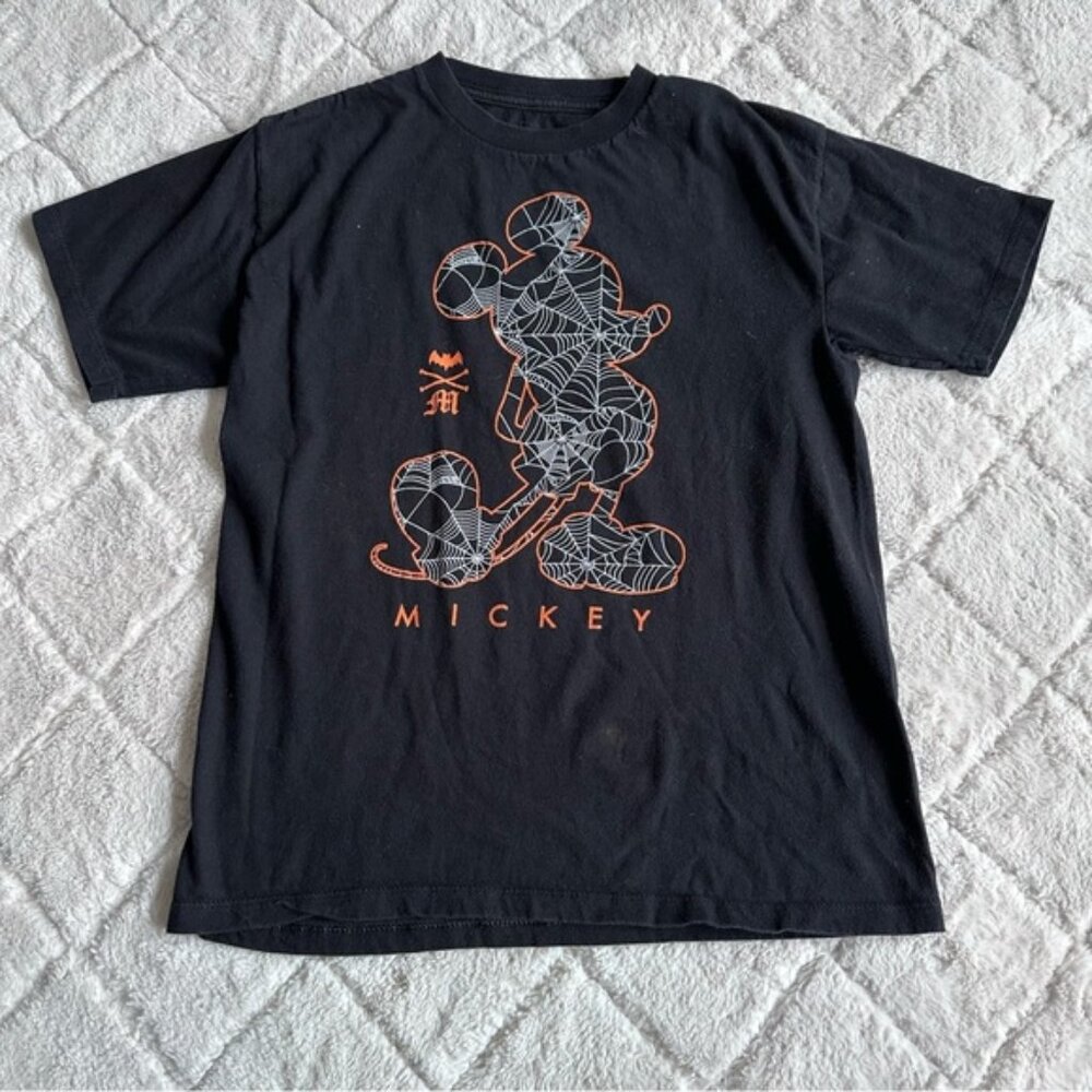 Disney | Black Spider Web Mickey Halloween Short Sleeve Tee Shirt | Size Medium